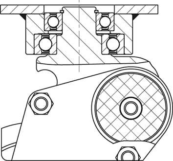 Schnittzeichnung eines Kugellagermechanismus. Zeigt die Platzierung und Struktur der Kugellager innerhalb einer technischen Komponente.