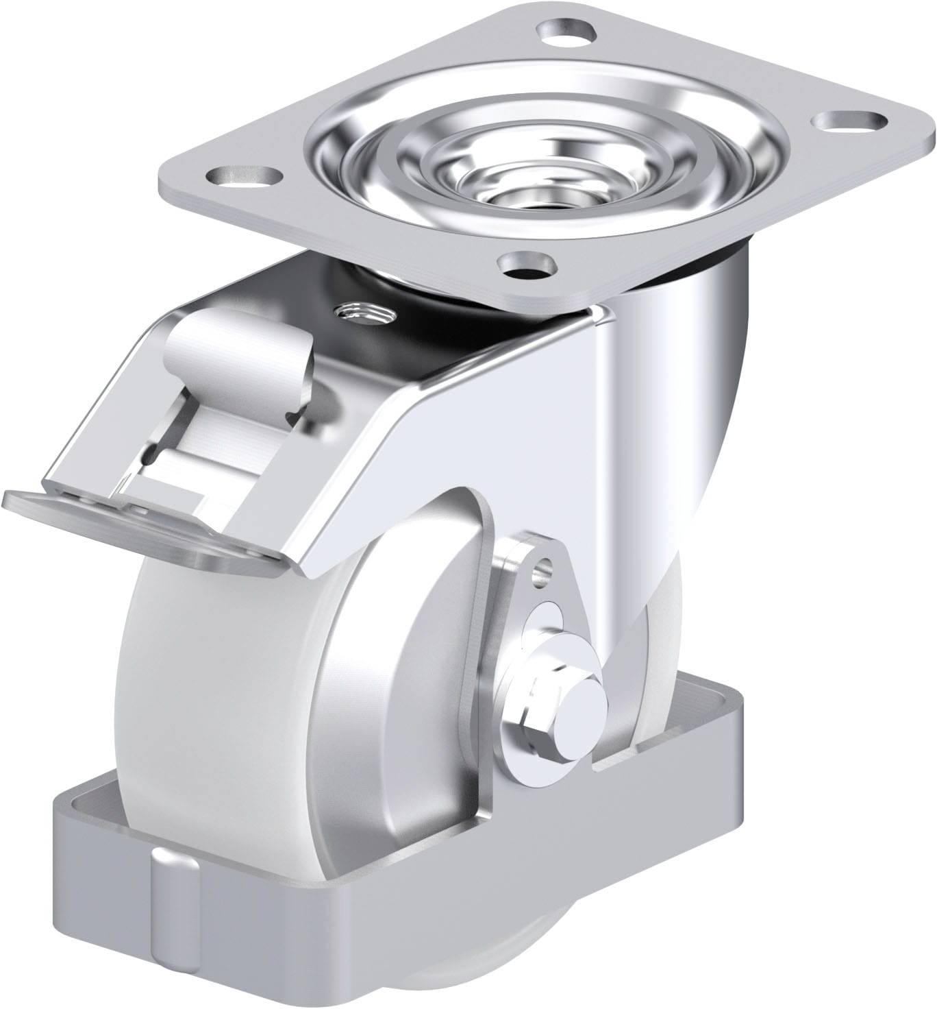 Metallrolle mit Halterung, geeignet für Möbel oder Transportmittel. Silberne Ausführung mit stabiler Metallplatte zur Befestigung.