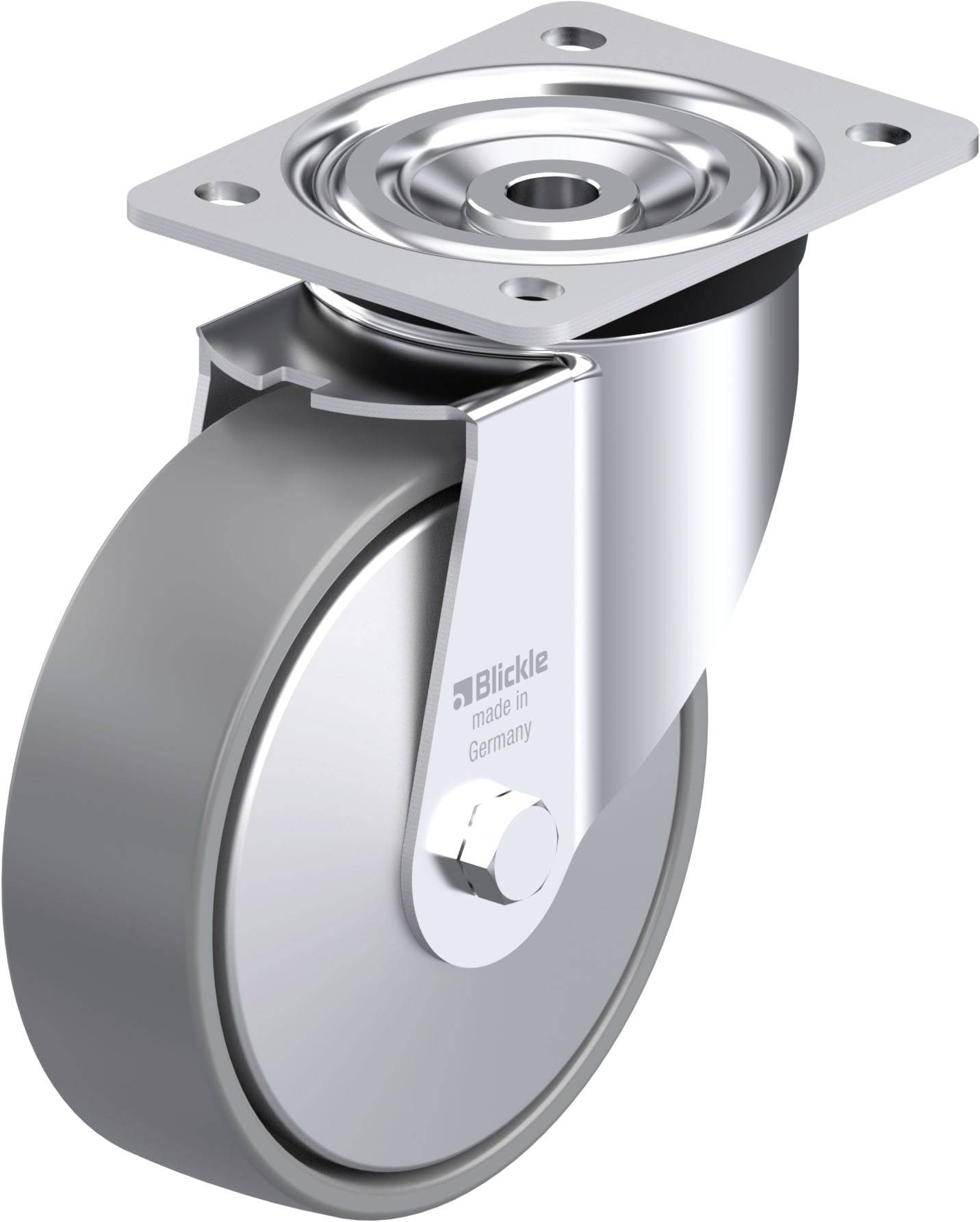 Metallisches Lenkrad mit grauem Gummireifen und Befestigungsplatte, geeignet für Industriemaschinen.