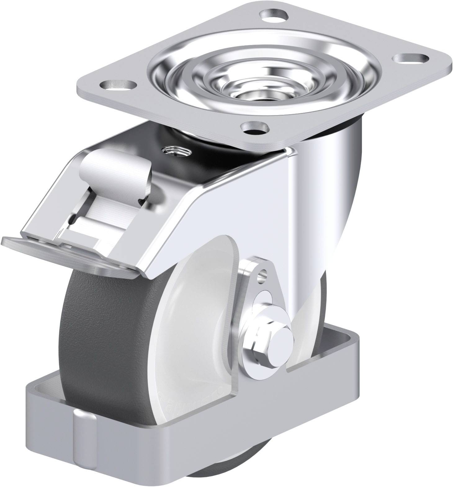 Metallisches Lenkrollen-Rad mit Montagesockel, hauptsächlich in Maschinen verwendet.