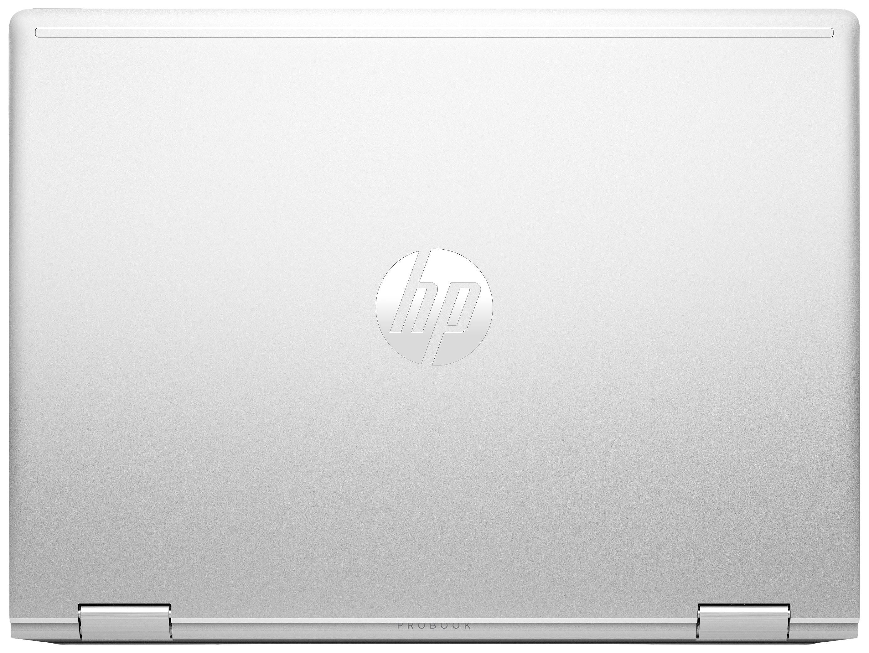 Ein silberner Laptop mit einem HP-Logo auf der Oberseite.