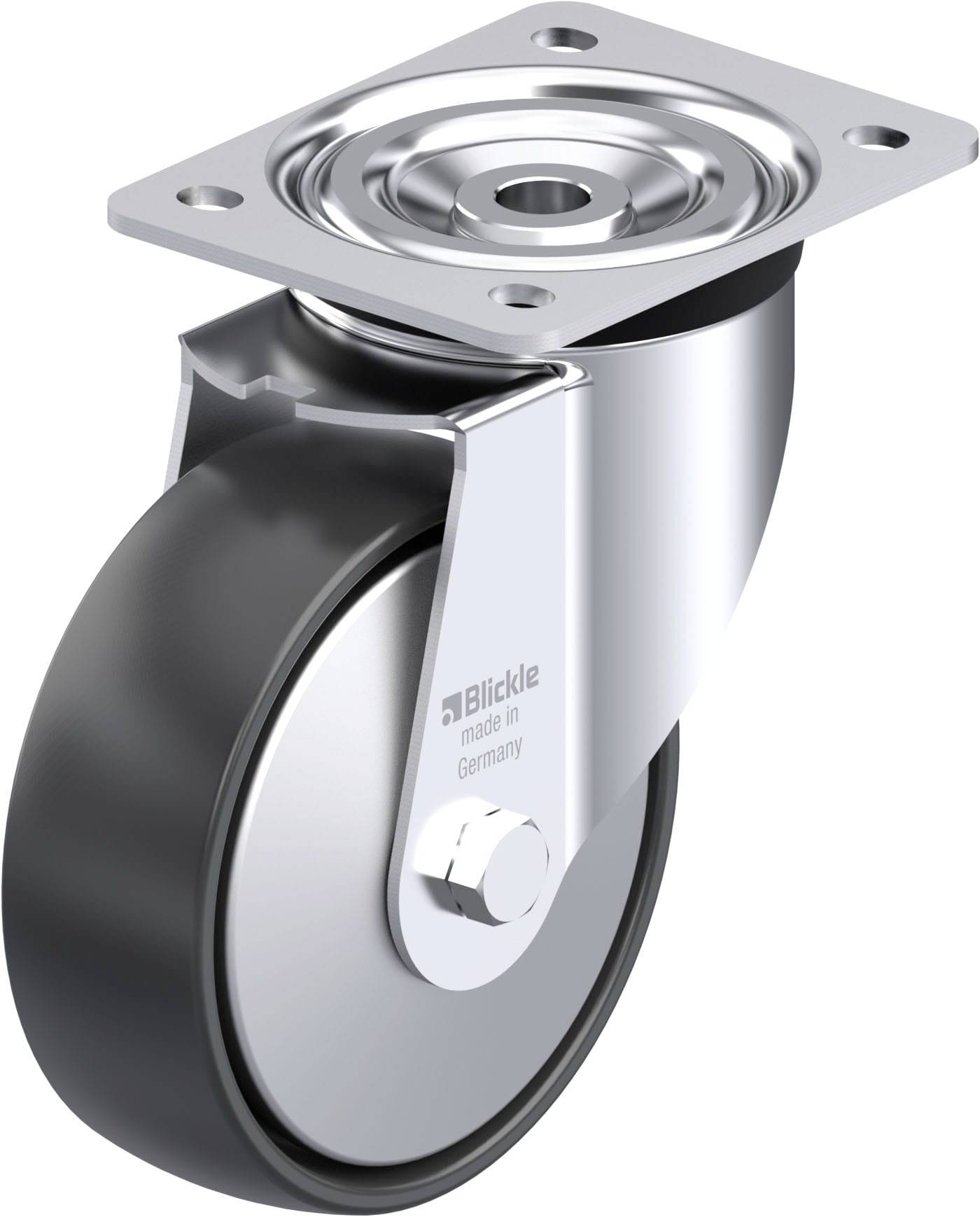 Metallrolle mit schwarzem Rad und silberner Halterung von 