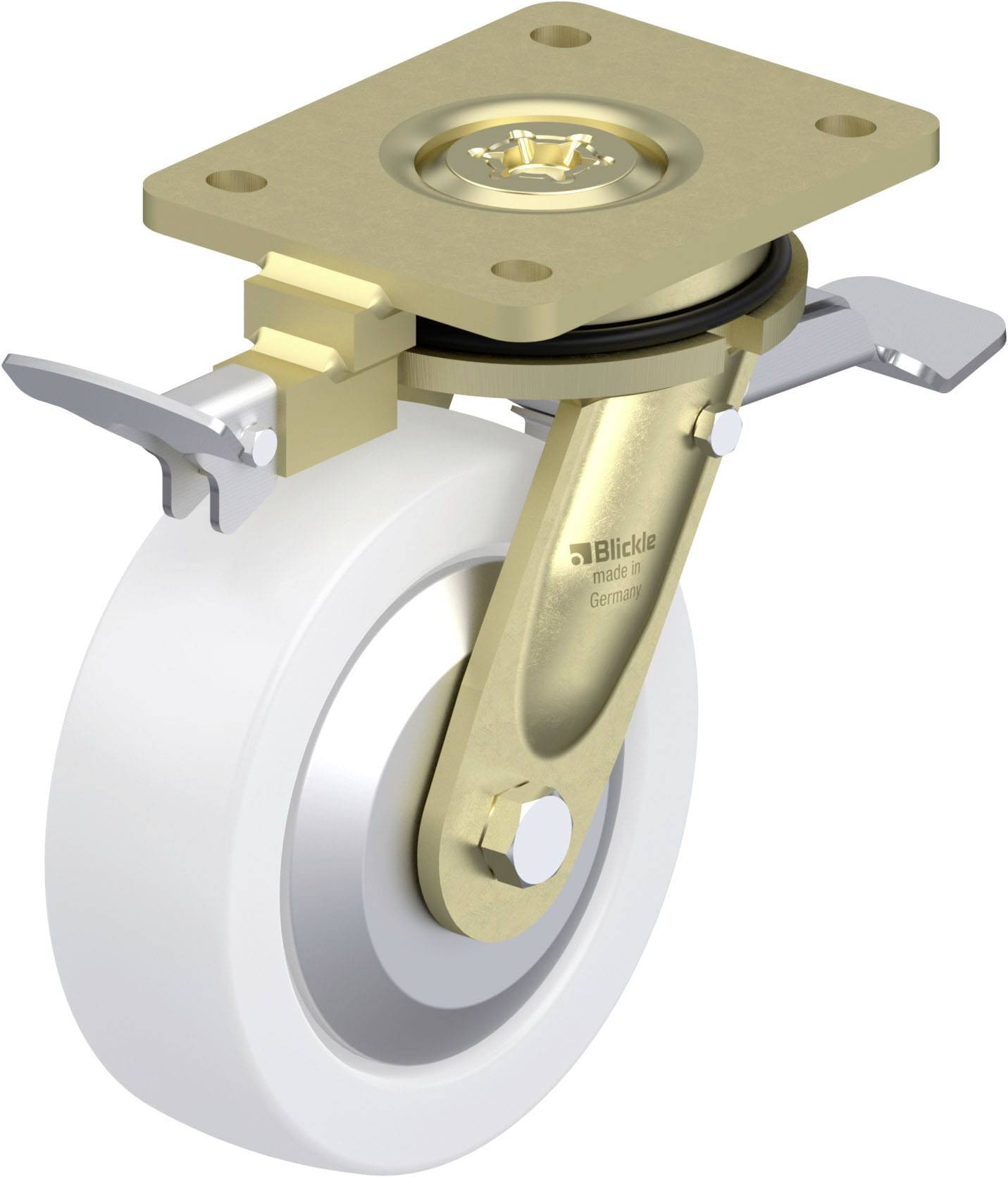 Drehbares Lenkrollenrad aus Metall und Kunststoff, geeignet für Industrieanwendungen.