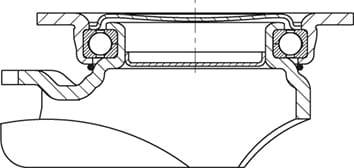 Schnittdarstellung eines mechanischen Kugellagers, zeigt Lagerkugeln und Halterungselemente in Detail.