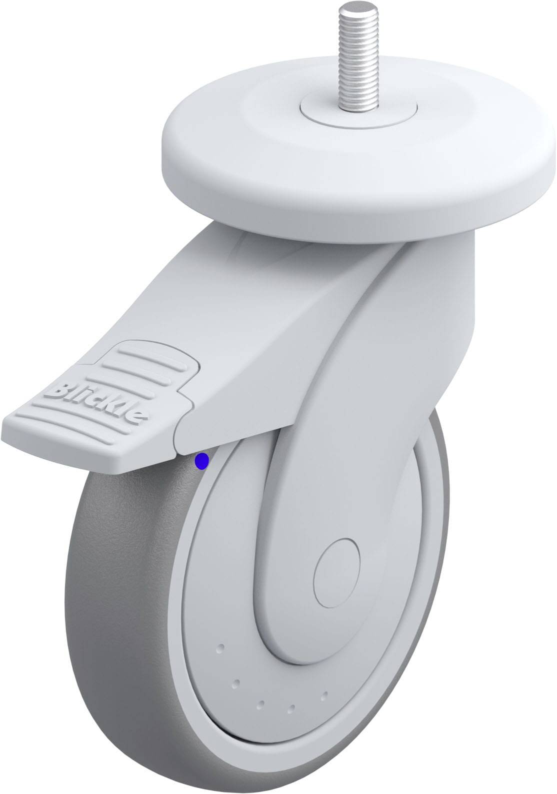 Industrielles Rad aus Metall und Kunststoff mit Schraubgewinde. Geeignet für Möbel oder Transportgerate.