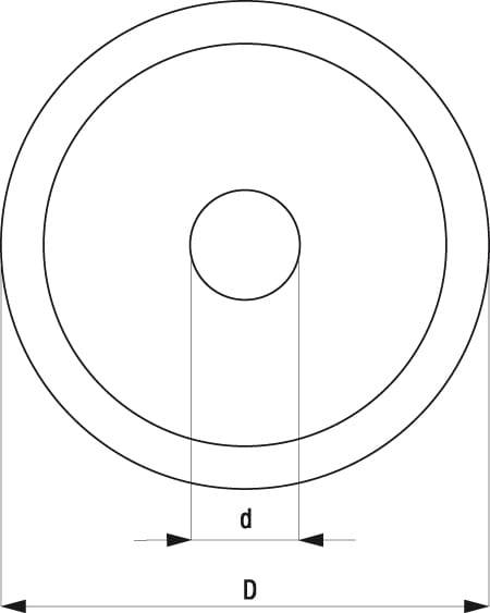 Kreisschnitt mit zwei konzentrischen Kreisen. Der innere Kreis hat Durchmesser 'd', der äußere Kreis hat Durchmesser 'D'.