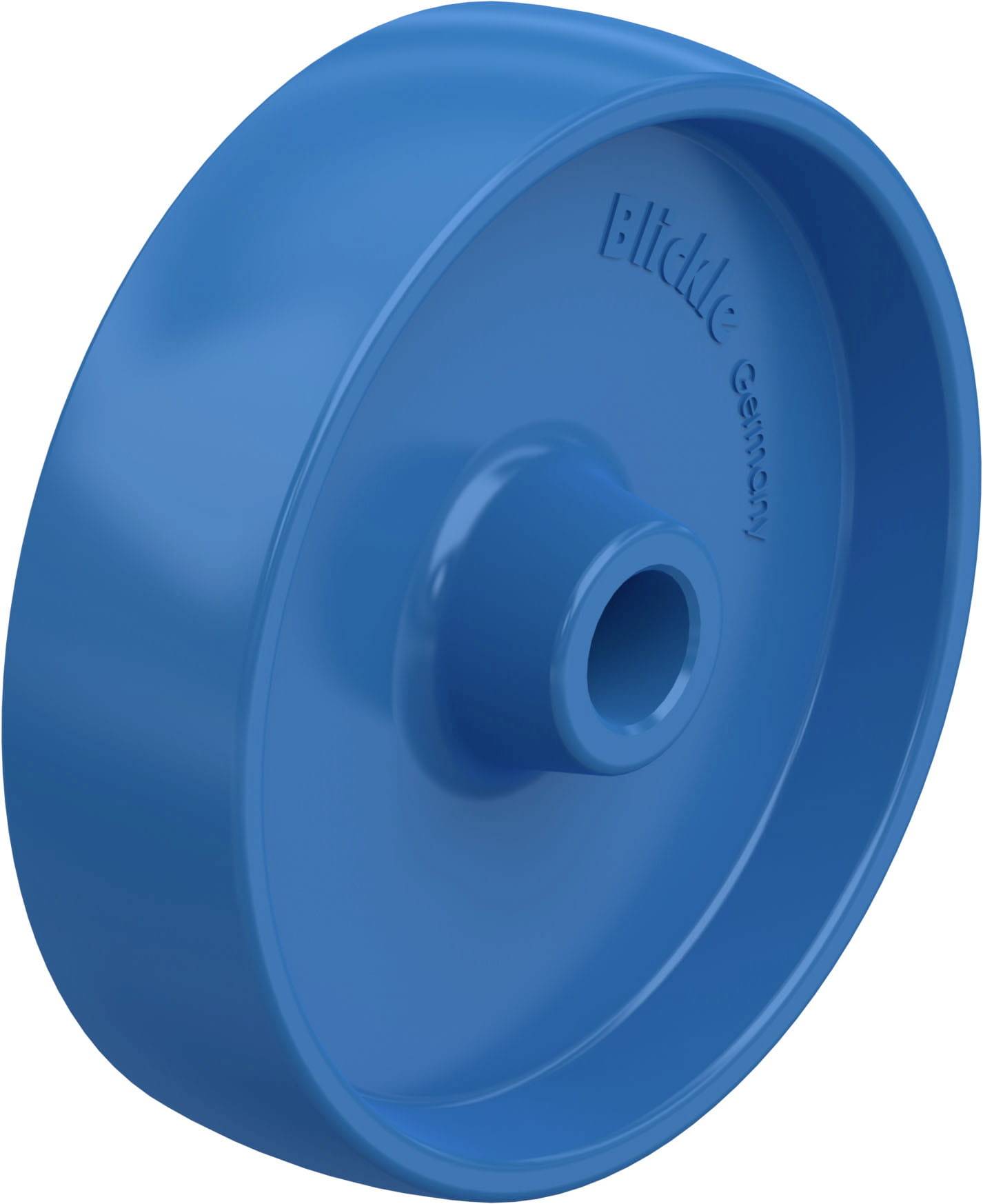 Blaue Rolle aus Kunststoff mit glatter Oberfläche und schmalem Profil, vermutlich für industrielle Anwendungen.