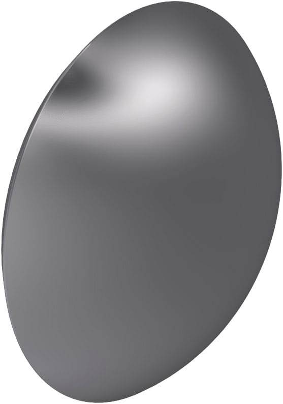 Ein glänzendes, ovales Metallobjekt mit einer glatten Oberfläche und einem leicht reflektierenden Schein.
