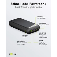 Goobay Powerbank 20000 mAh LiPo Schwarz Statusanzeige Goobay Powerbank 20000 mAh LiPo Schwarz Statusanzeige