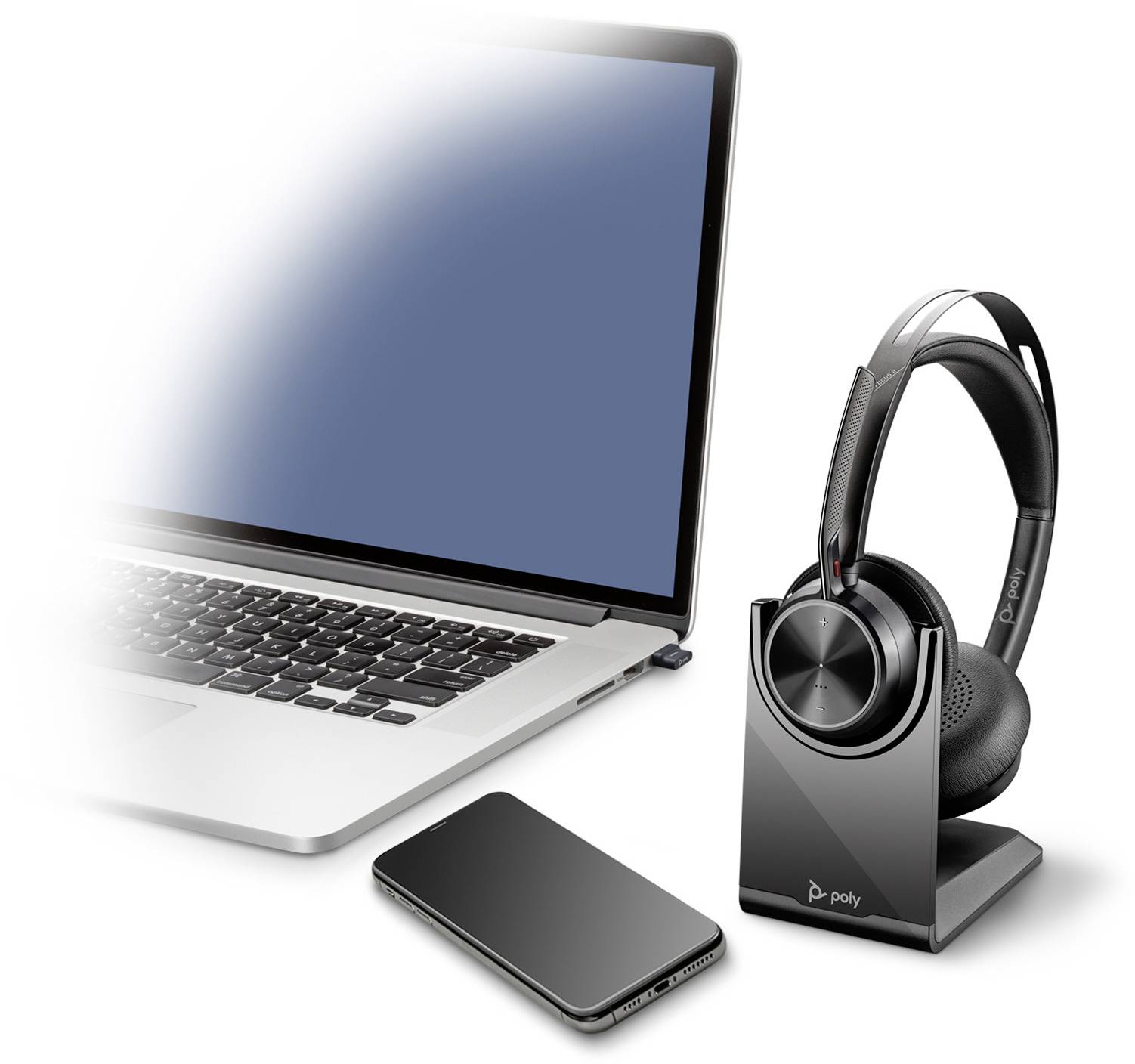 HP Poly Voyager Focus 2 UC On Ear Headset Bluetooth®, kabelgebunden Stereo Schwarz Headset, inkl. Lade- und Dockingstation