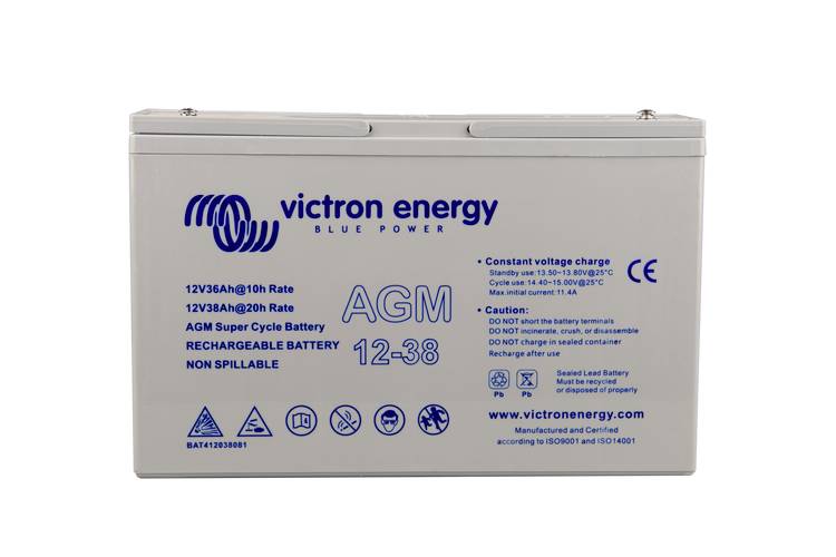 Victron Energy AGM Super Cycle 12V 38Ah BAT412038081 Bleiakku 12V 38Ah Blei-Vlies (AGM) (B x H x T) 267 x 175 x 77mm