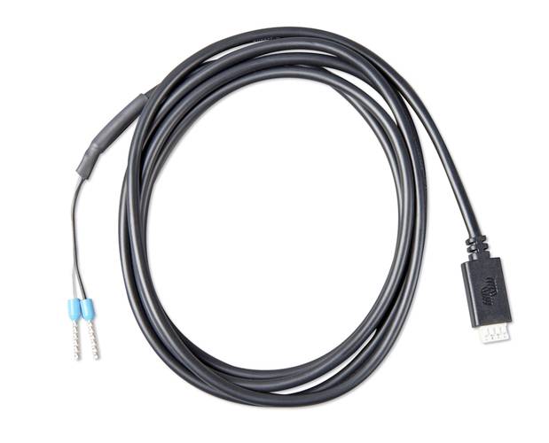 Schwarzes Ladekabel mit USB auf der einen Seite und zwei offenen Drahtenden auf der anderen, geeignet für Elektroinstallationen.