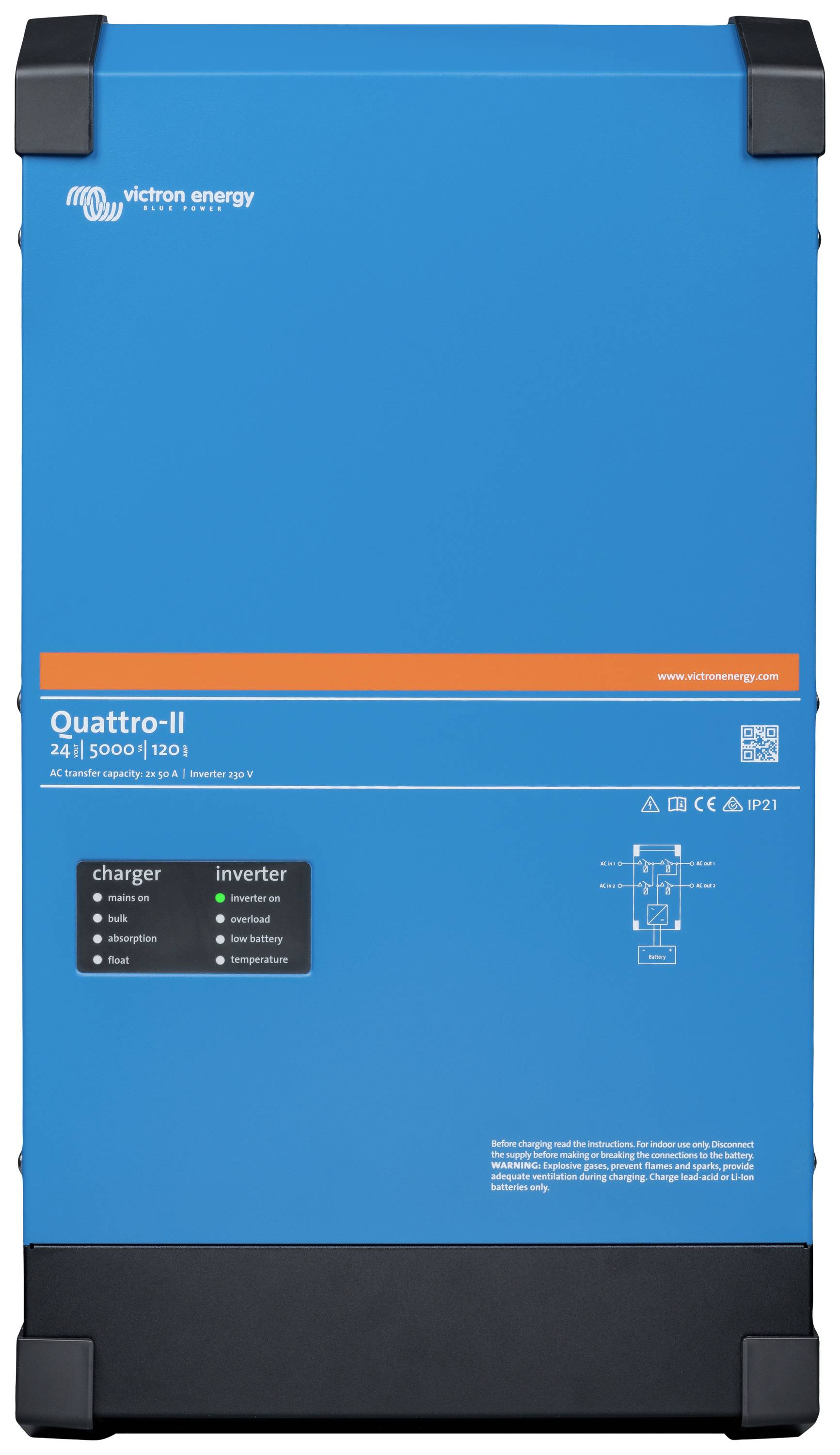 Victron Energy Wechselrichter Quattro II 24/5000/120-50/50 5000W 24V - 230V integrierter Laderegler