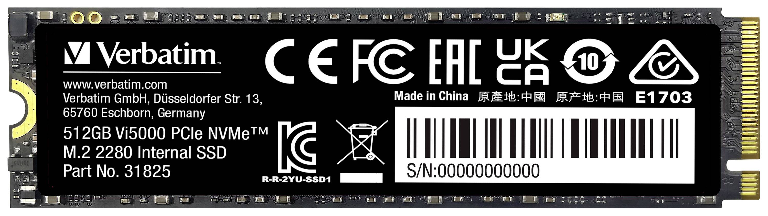 Verbatim Vi5000 512GB Interne M.2 PCIe NVMe SSD 2280 M.2 NVMe PCIe 4.0 x4 Retail 31825