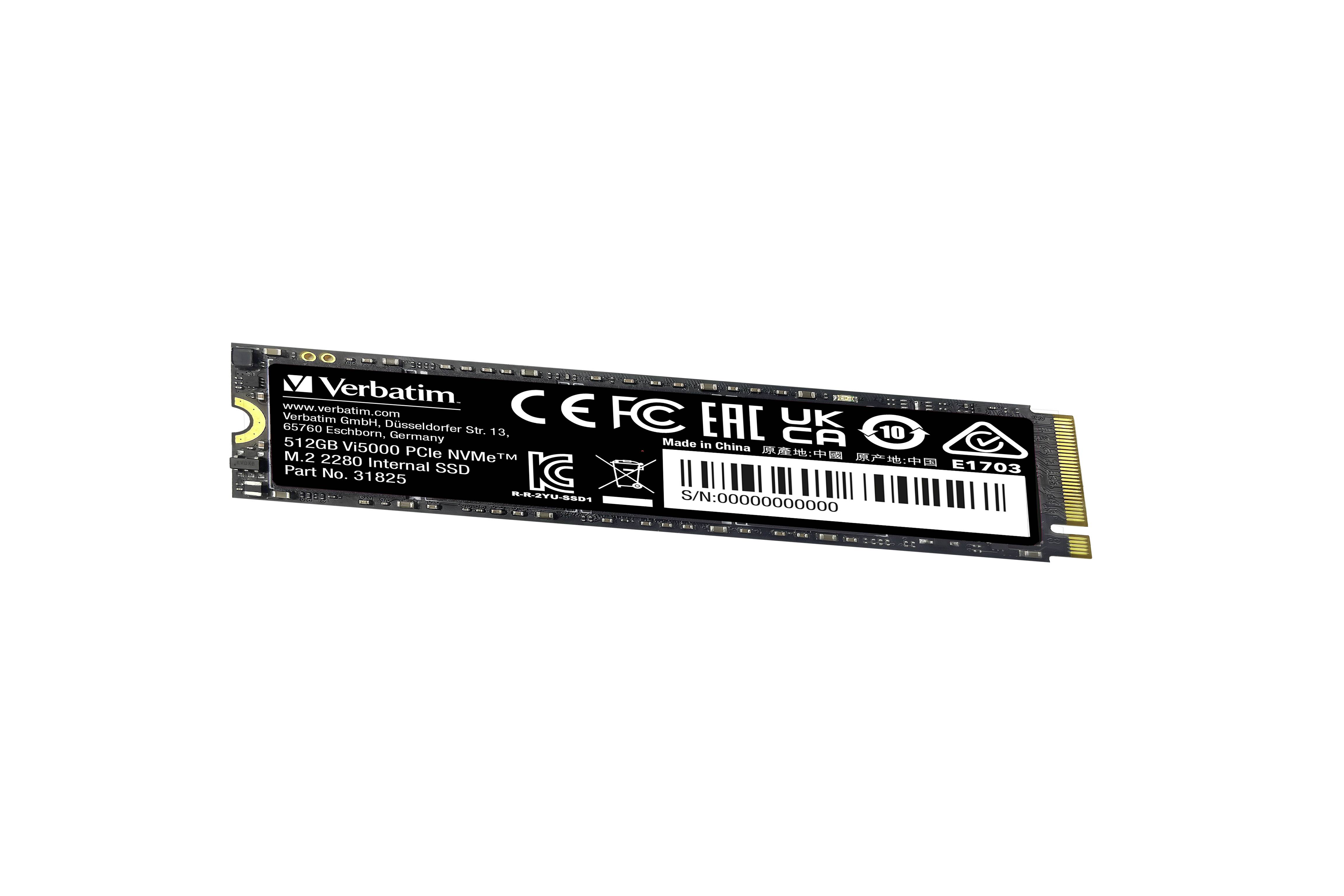 Verbatim Vi5000 512GB Interne M.2 PCIe NVMe SSD 2280 M.2 NVMe PCIe 4.0 x4 Retail 31825