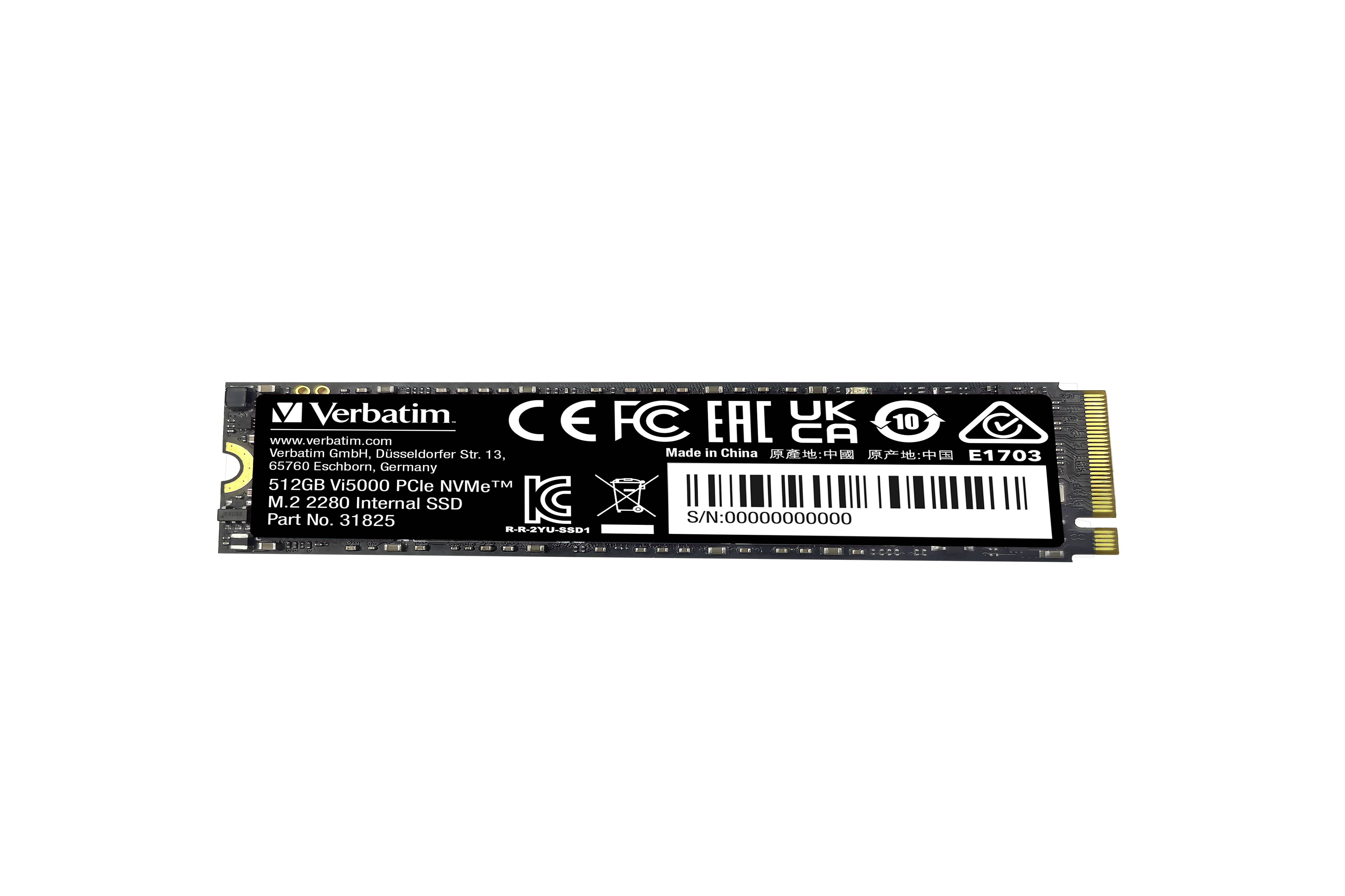 Verbatim Vi5000 512GB Interne M.2 PCIe NVMe SSD 2280 M.2 NVMe PCIe 4.0 x4 Retail 31825