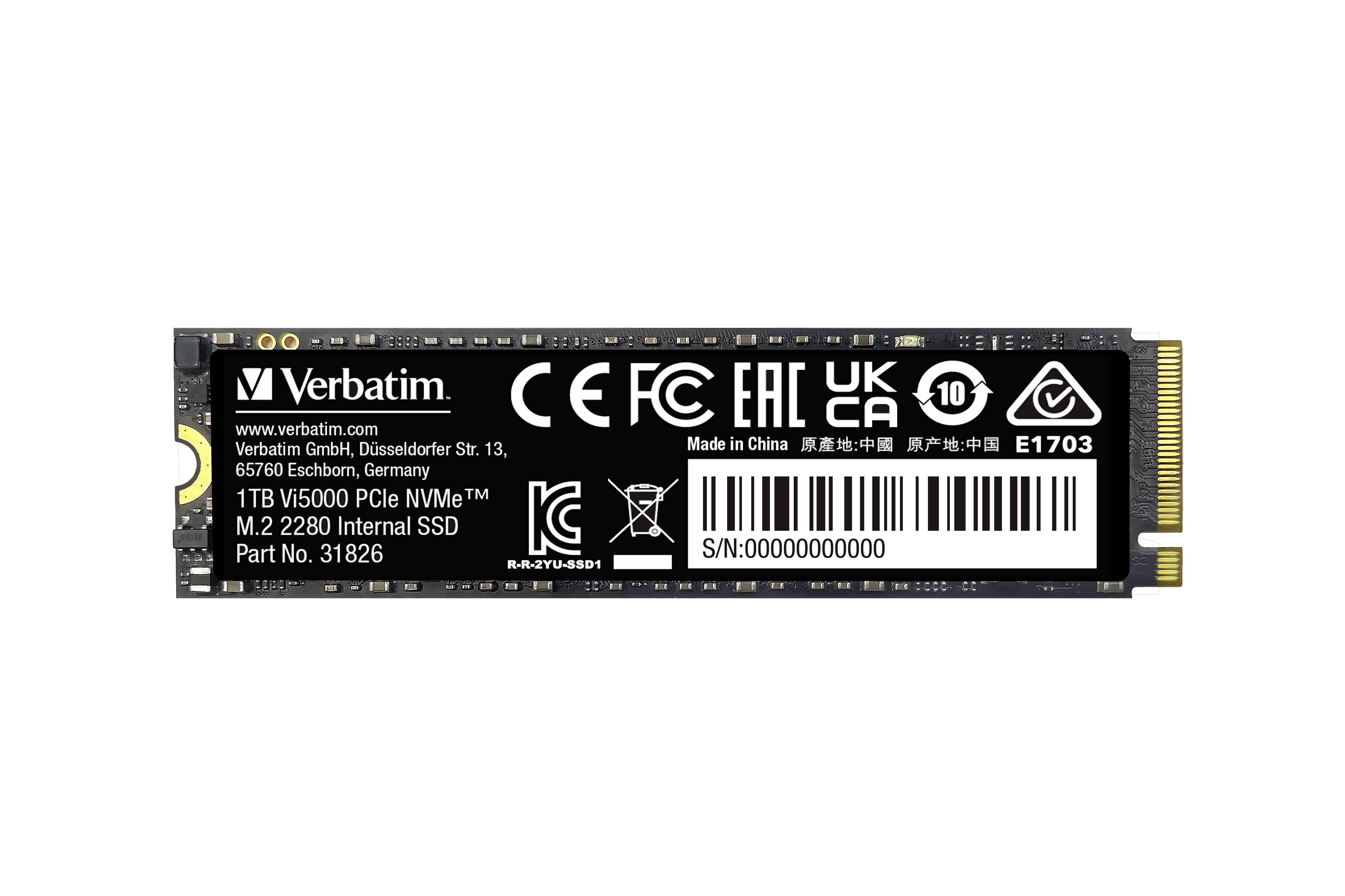 Verbatim Vi5000 1TB Interne M.2 PCIe NVMe SSD 2280 M.2 NVMe PCIe 4.0 x4 Retail 31826