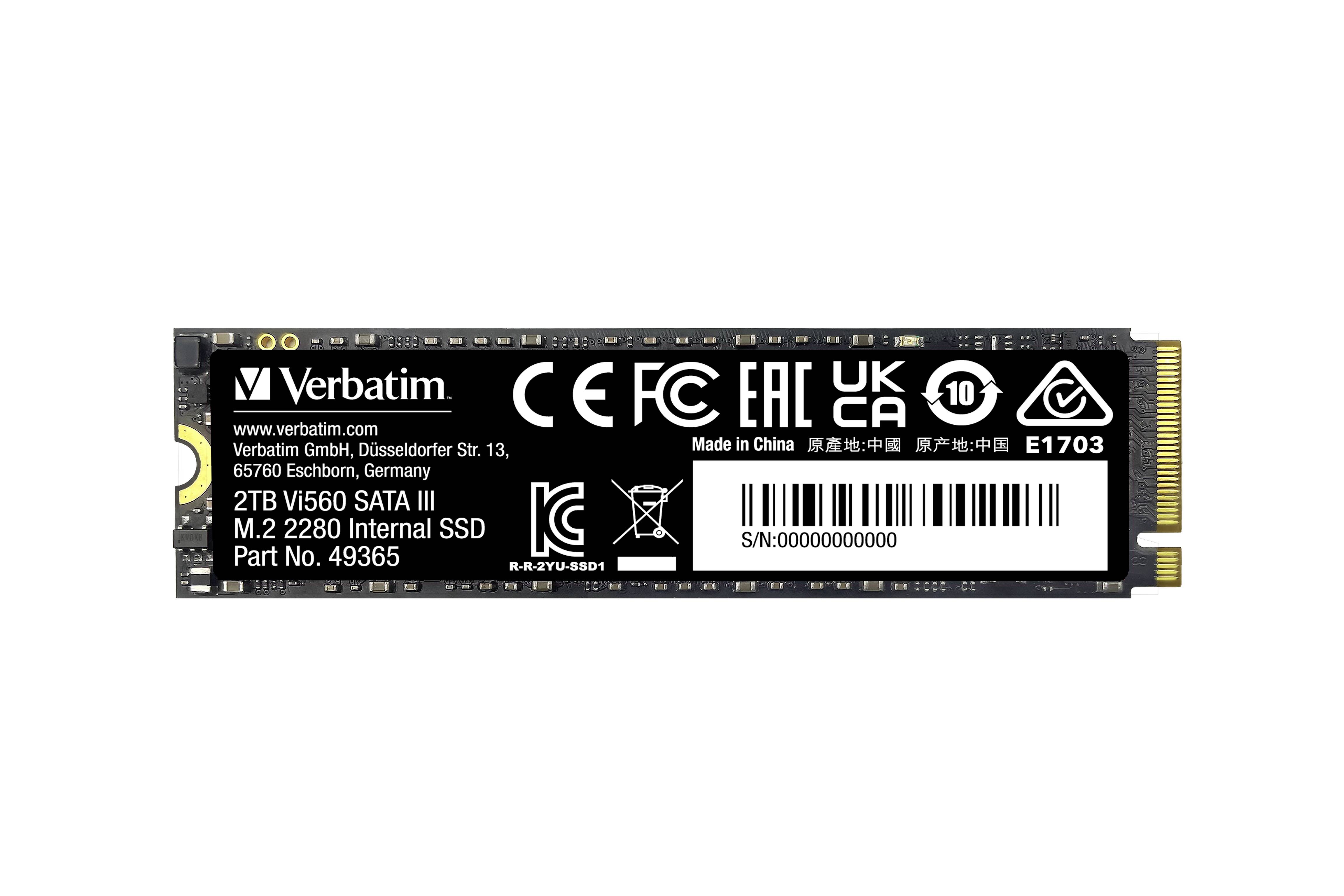 Verbatim Vi560 S3 2 TB Interne M.2 SATA SSD 2280 M.2 SATA 6 Gb/s, SATA III Retail 49365