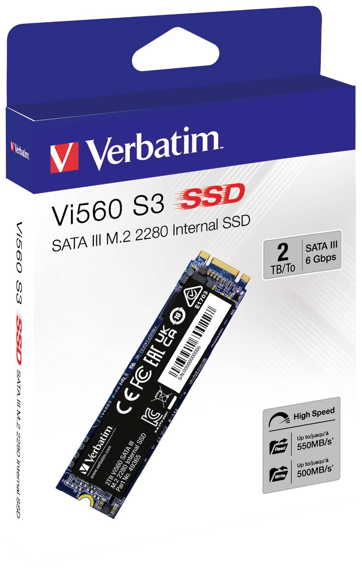 Verbatim Vi560 S3 2TB Interne M.2 SATA SSD 2280 M.2 SATA 6 Gb/s, SATA III Retail 49365