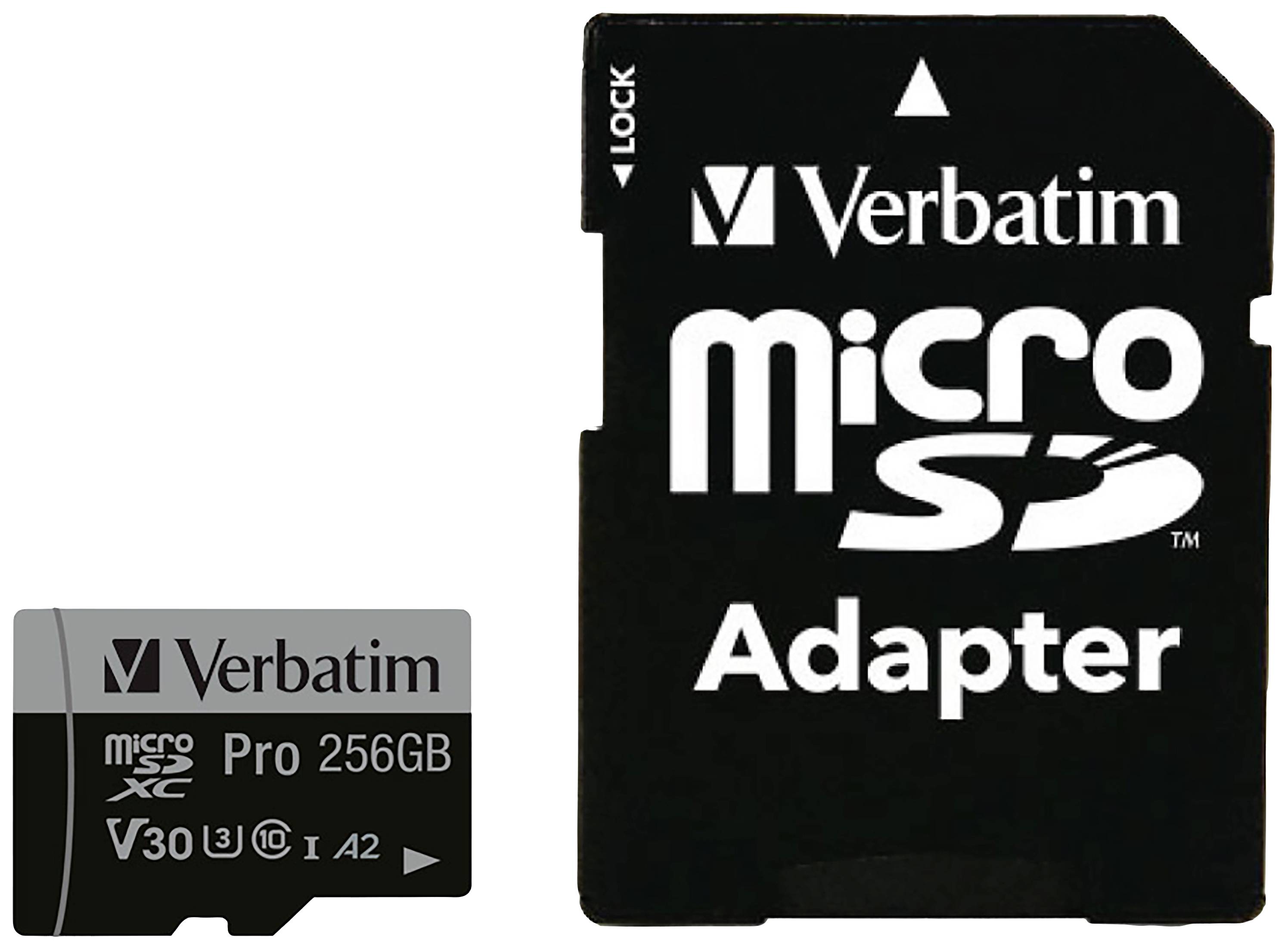 Verbatim Pro microSDXC-Karte 256 GB UHS-Class 3 4K-Videounterstützung, A2-Leistungsstandard, inkl.