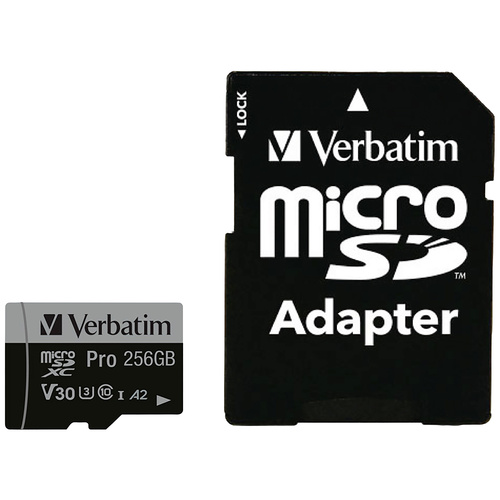 Verbatim Pro microSDXC-Karte 256GB UHS-Class 3 4K-Videounterstützung, A2-Leistungsstandard, inkl. SD-Adapter, stoßsicher