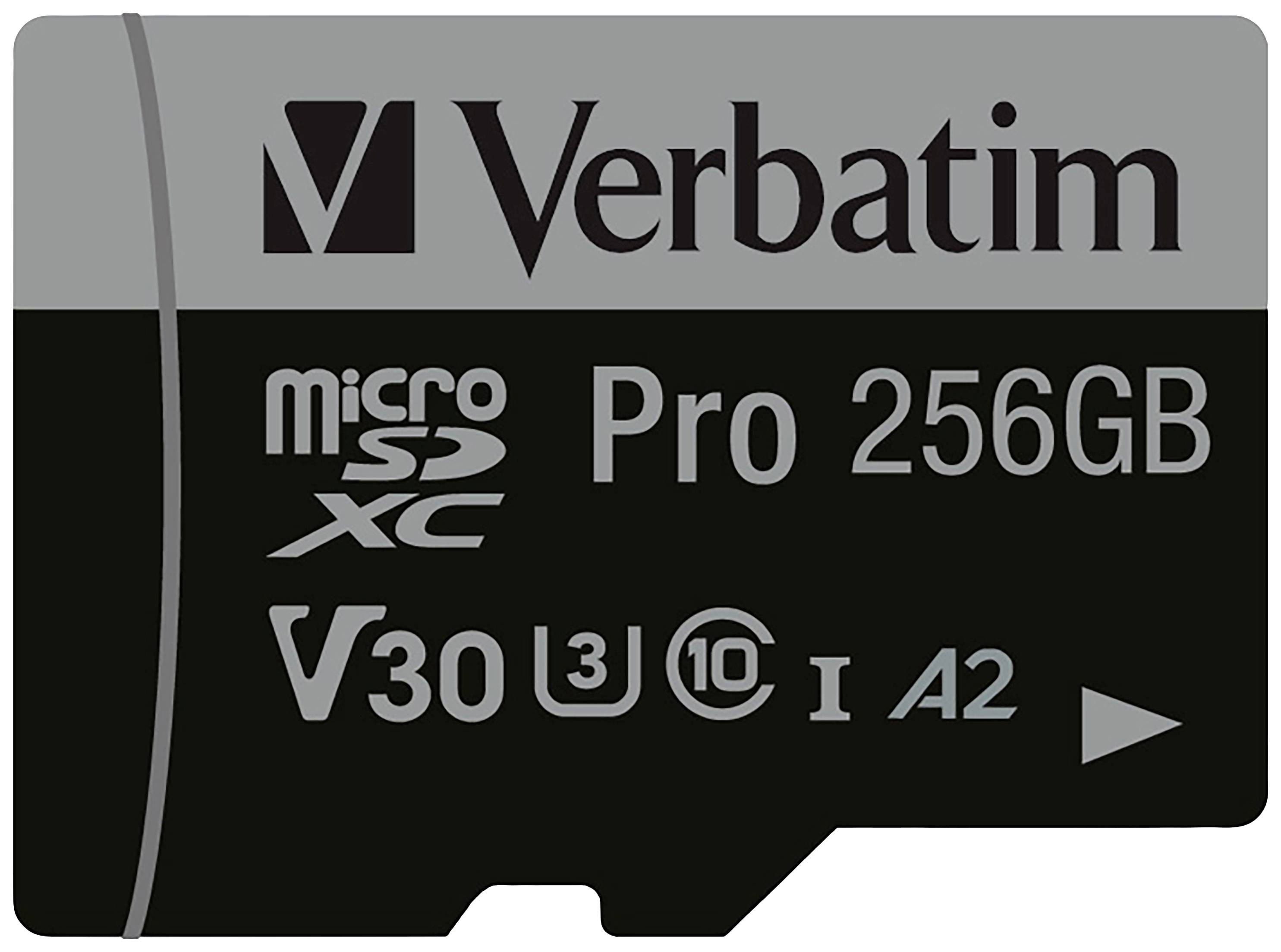 Verbatim Pro microSDXC-Karte 256 GB UHS-Class 3 4K-Videounterstützung, A2-Leistungsstandard, inkl.