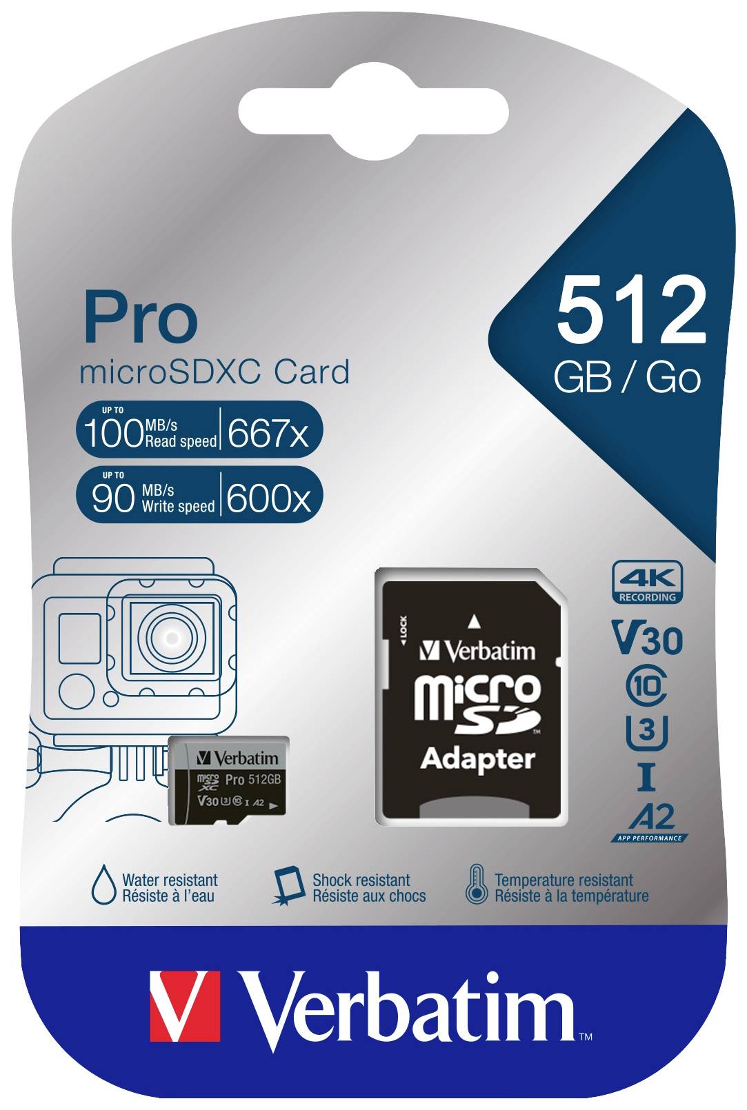Verbatim Pro microSDXC-Karte 512 GB UHS-Class 3 4K-Videounterstützung, A2-Leistungsstandard, inkl.