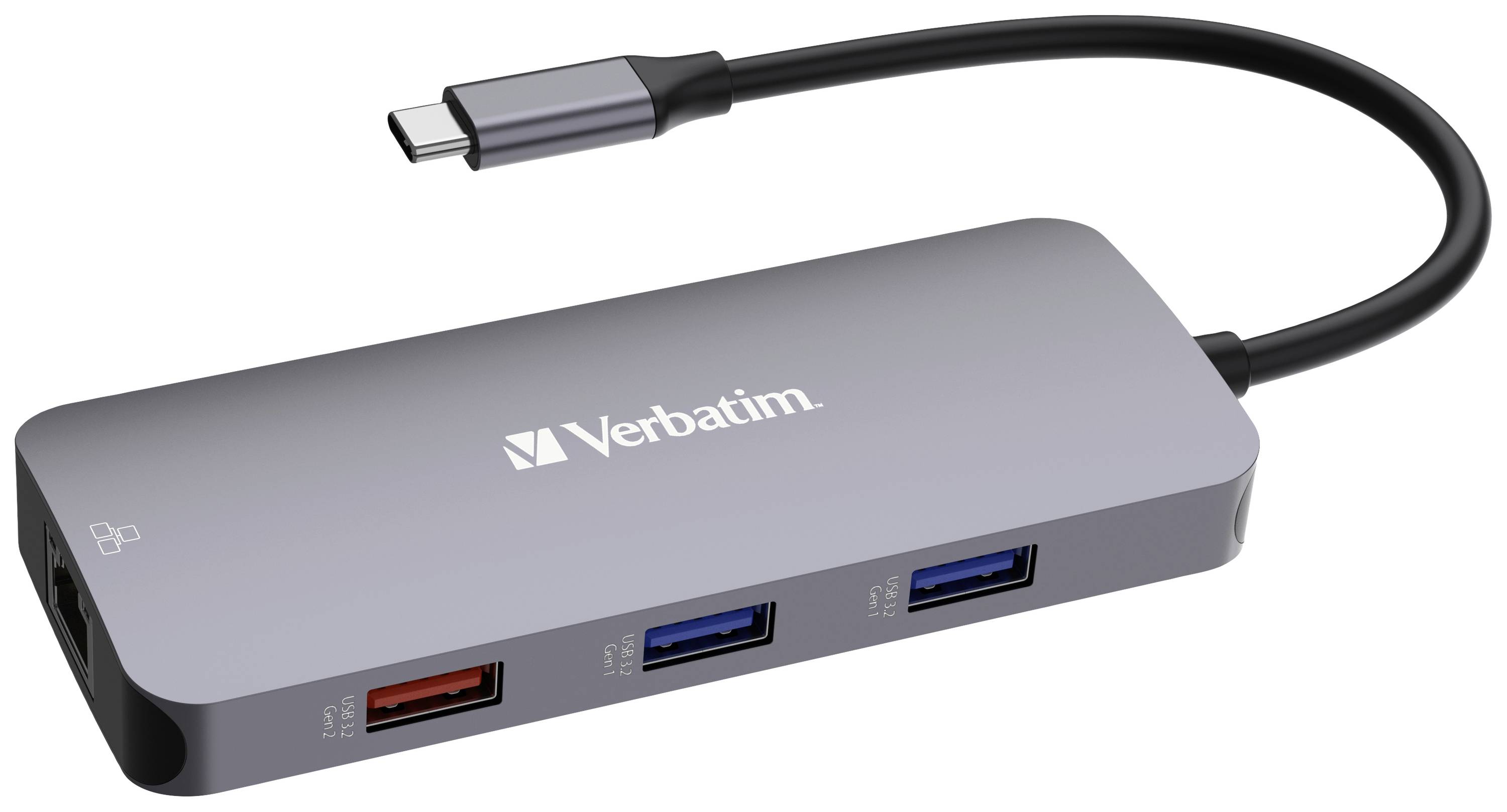 Verbatim CMH-09 9 Port USB-C® (USB 3.2 Gen 2) Multiport Hub mit eingebautem Netzwerk-Anschluss, mit eingebautem SD-Kartenleser, mit USB-C® Stecker