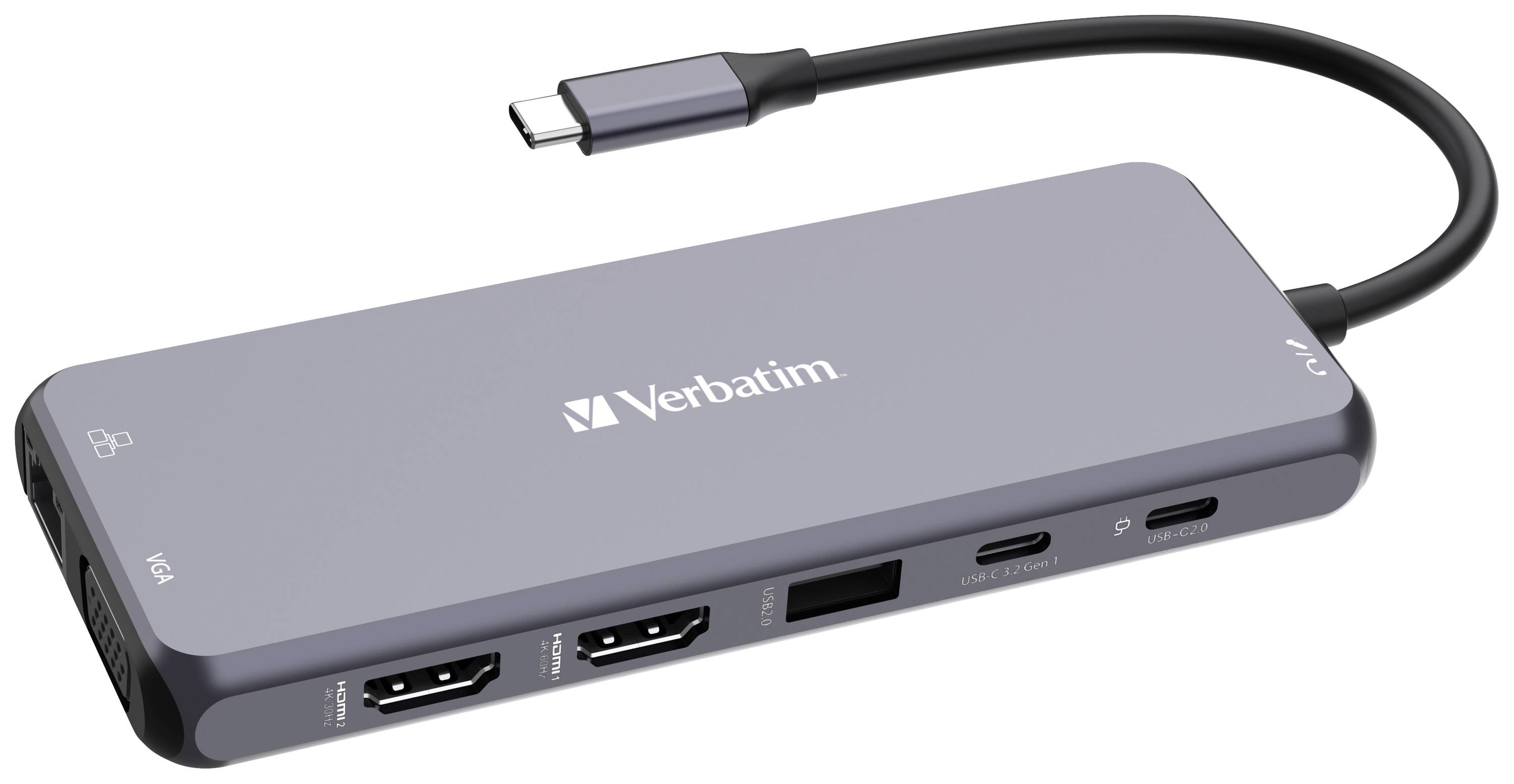 Verbatim CMH-14 14 Port USB-C® (USB 3.2 Gen 2) Multiport Hub mit eingebautem Netzwerk-Anschluss, mit eingebautem SD-Kartenleser, mit
