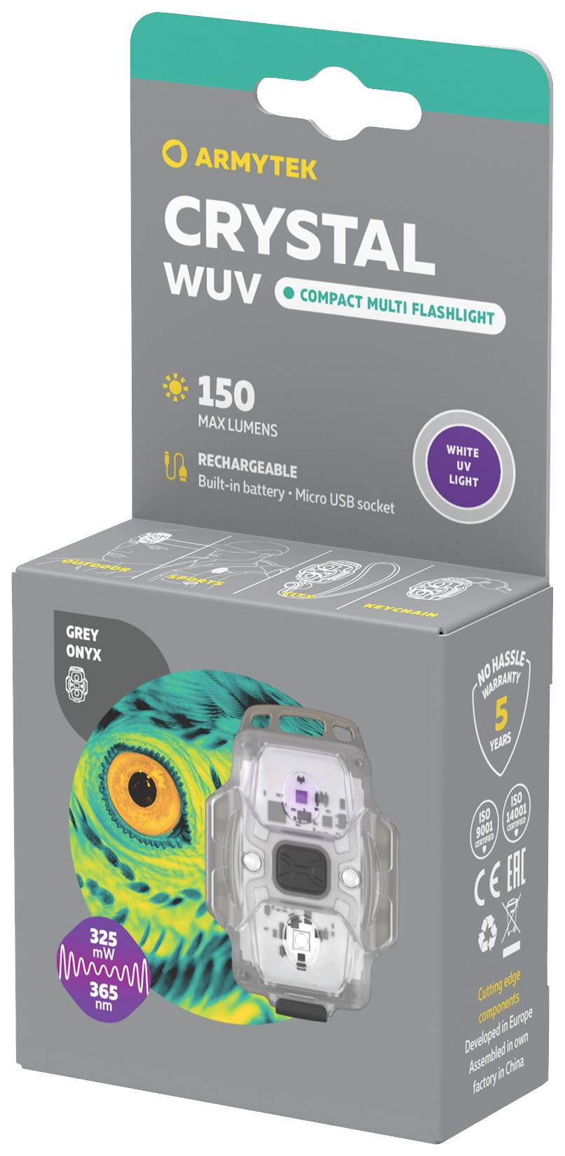ArmyTek Crystal WUV Grey LED Taschenlampe mit Handschlaufe, mit USB-Schnittstelle akkubetrieben 150lm 34g