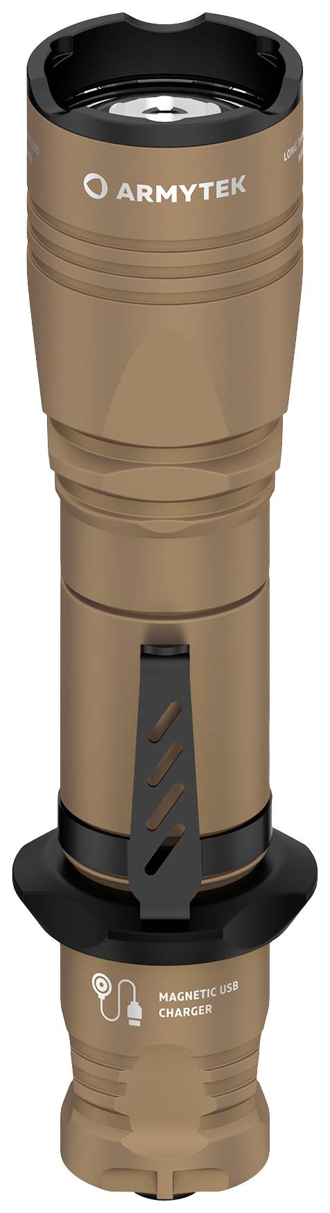 ArmyTek Dobermann Pro Magnet USB Sand Warm LED Taschenlampe mit Handschlaufe, mit Holster akkubetrieben 1400lm 164g