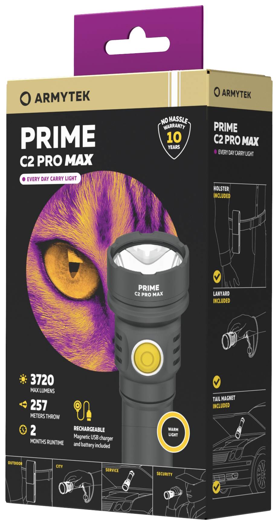 ArmyTek Prime C2 Pro Max Warm LED Taschenlampe mit Handschlaufe, mit Holster akkubetrieben 3720lm 203g