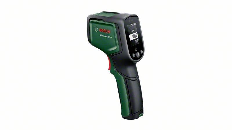Infrarot-Temperaturmessgerät der Marke Bosch, Modell AdvancedTemp, mit digitalem Display zur Anzeige der Temperaturwerte.