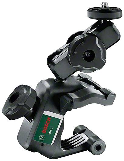 'Bosch MM 2' Universalhalterung in Schwarz mit verstellbaren Gelenken und Schraubklemme, geeignet zur Befestigung von Geräten.