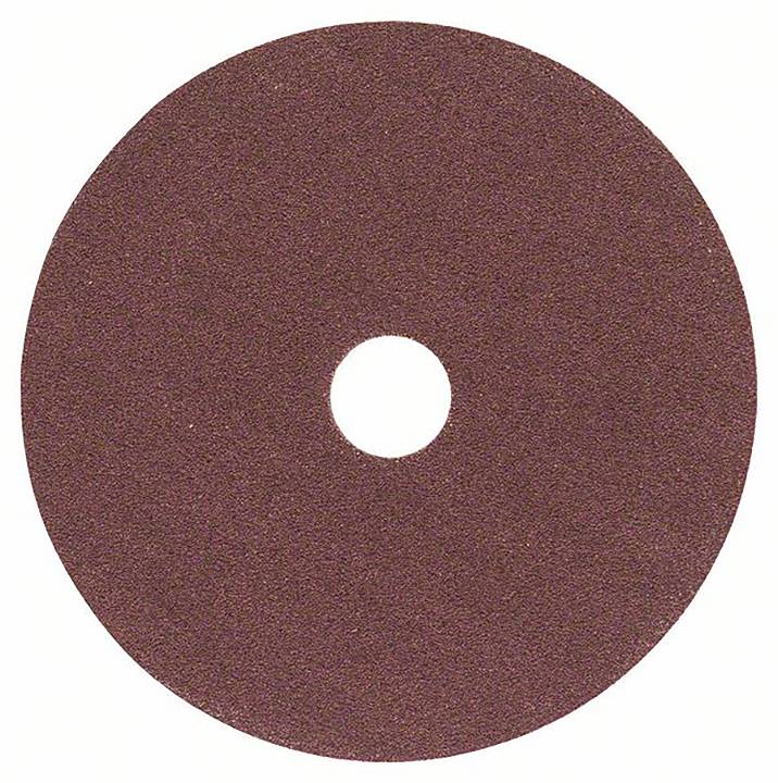 Ein rundes, braunes Schleifpapier mit mittigem Loch, verwendet zum Glätten von Oberflächen in handwerklichen Arbeiten.