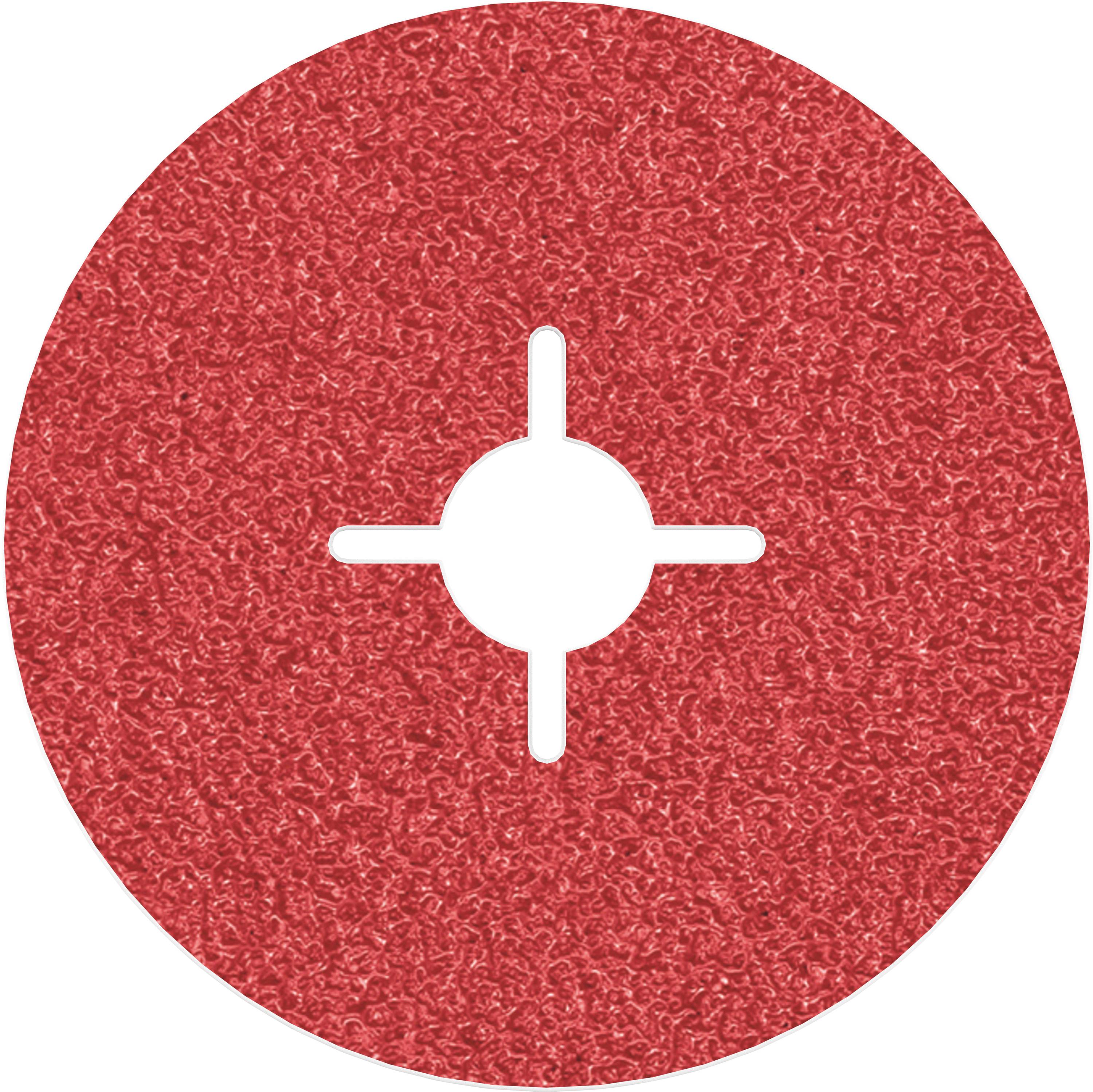 Ein roter Schleifscheibe mit Kreuzöffnung in der Mitte, hauptsächlich verwendet für Metallbearbeitung und Schleifarbeiten.