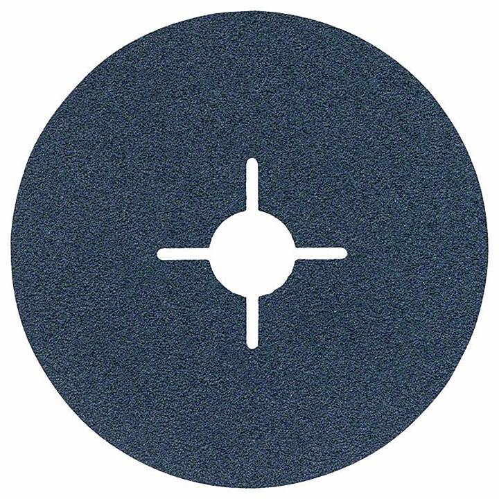 Graue Schleifscheibe mit einem Kreuzschlitz in der Mitte, verwendet für industrielle Schleifarbeiten.