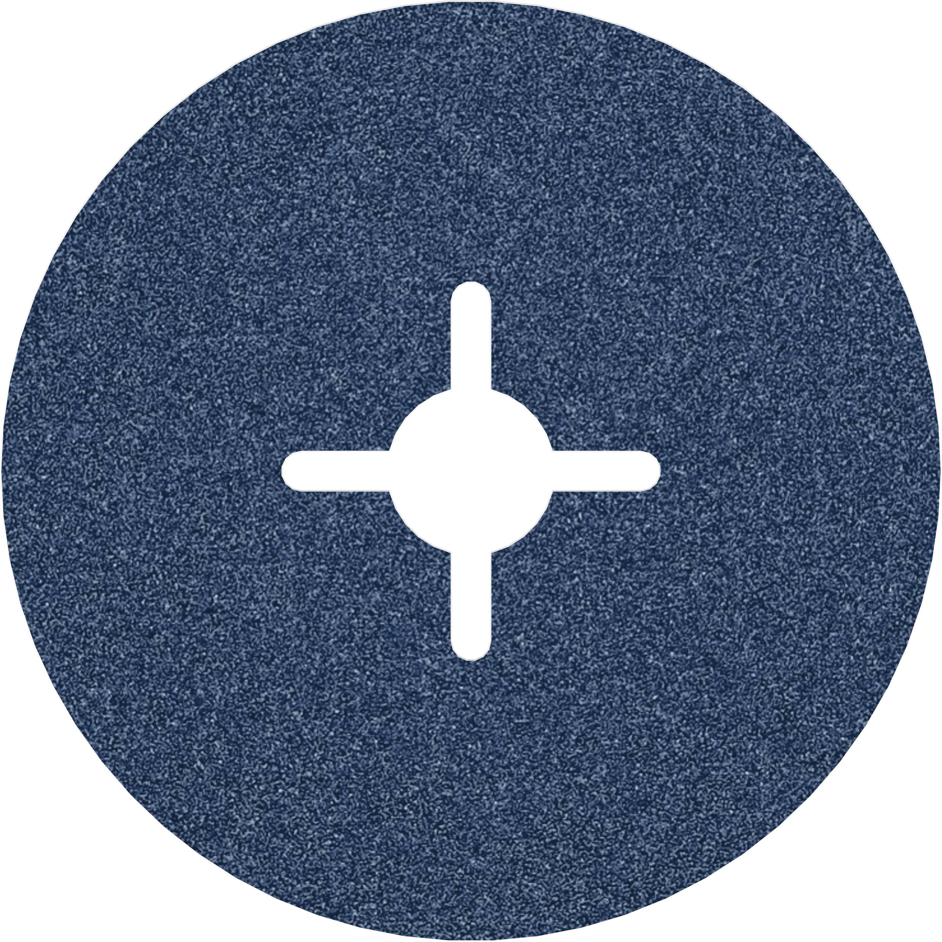 Ein runder, blauer Schleifaufsatz mit einem Kreuz-Schlitz in der Mitte, vermutlich für Schleifmaschinen oder -werkzeuge.