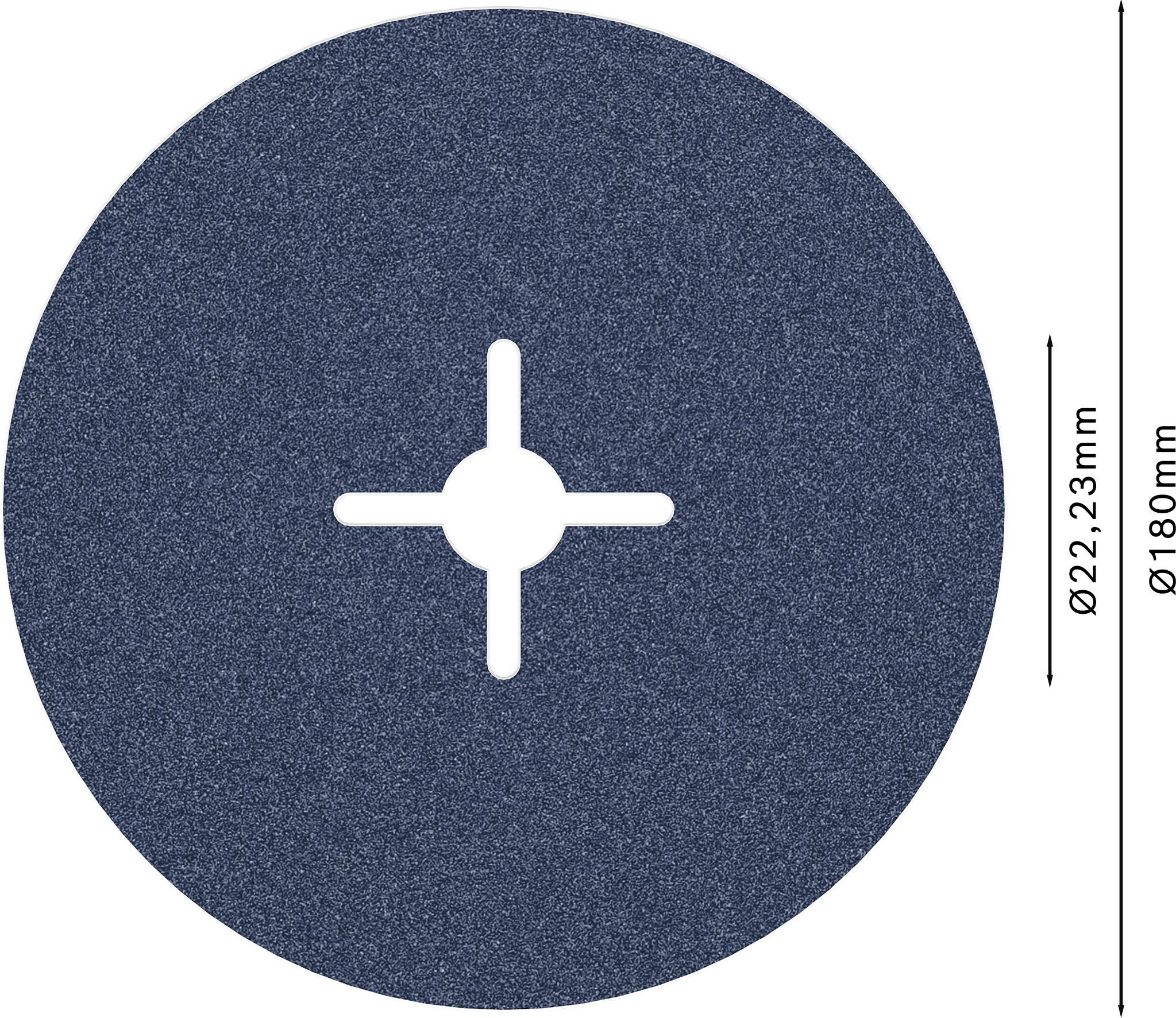 Ein runde Schutzscheibe mit einem Durchmesser von 180 mm und einem zentralen Loch von 22,23 mm, umgeben von vier Kerben.