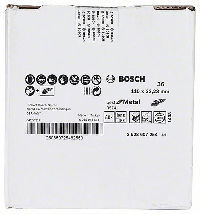 Eine Verpackung mit Bosch-Logo, Symbolen für Kompatibilität und Seriennummer, enthält Metallbohrzubehör. Made in Turkey.