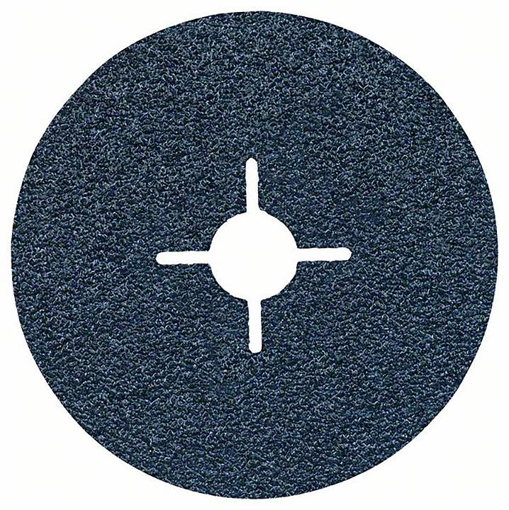 Ein kreisförmiges Schleifpapier mit einem Kreuzschlitz in der Mitte, geeignet für Werkzeuge mit entsprechender Halterung.