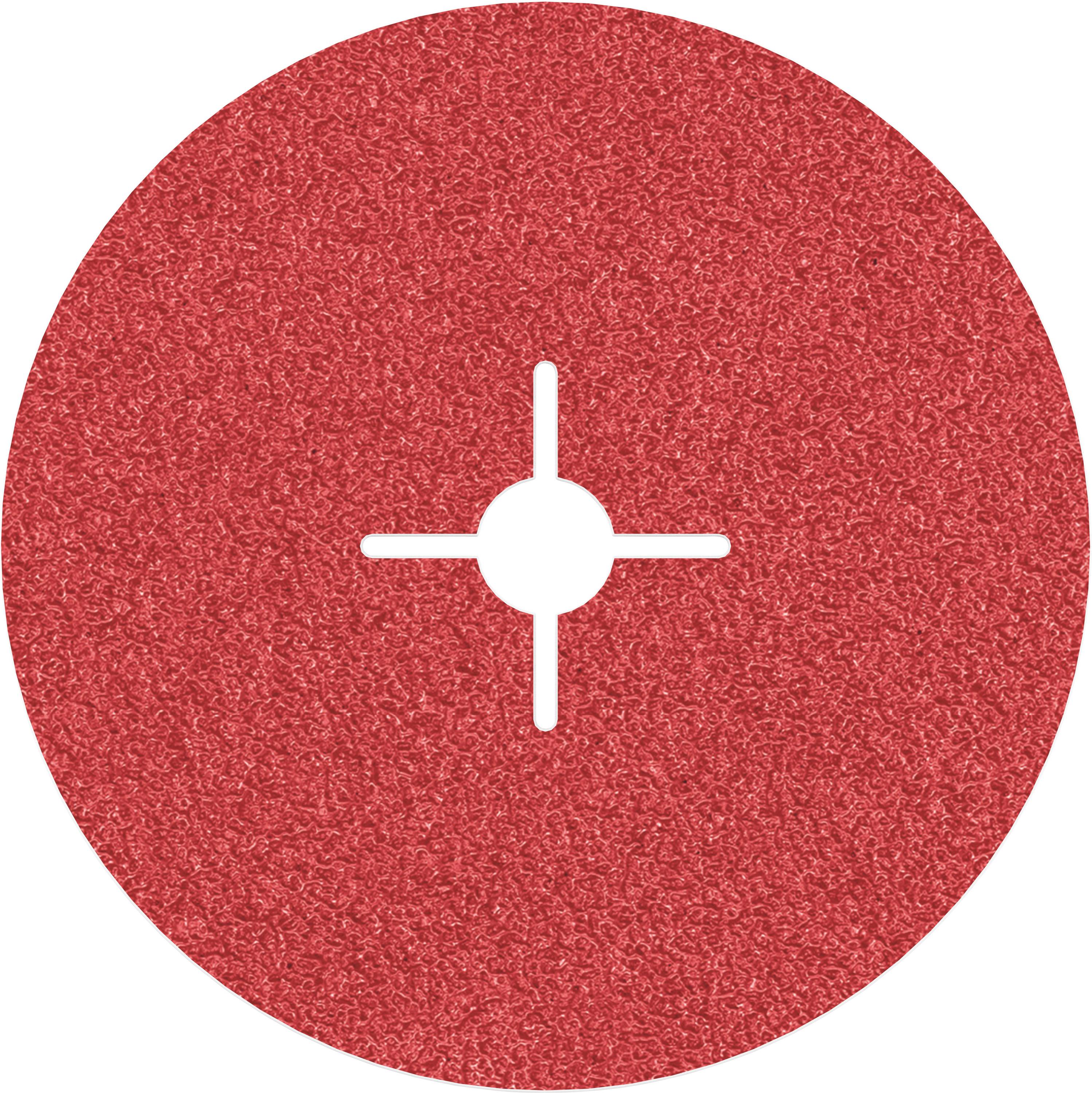 Rote Schleifscheibe mit zentralem Loch und Kreuzschlitzmuster.