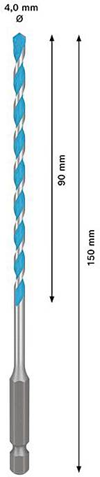 Bohrer mit einem Durchmesser von 4,0 mm, einer Länge von 150 mm und einer nutzbaren Länge von 90 mm.