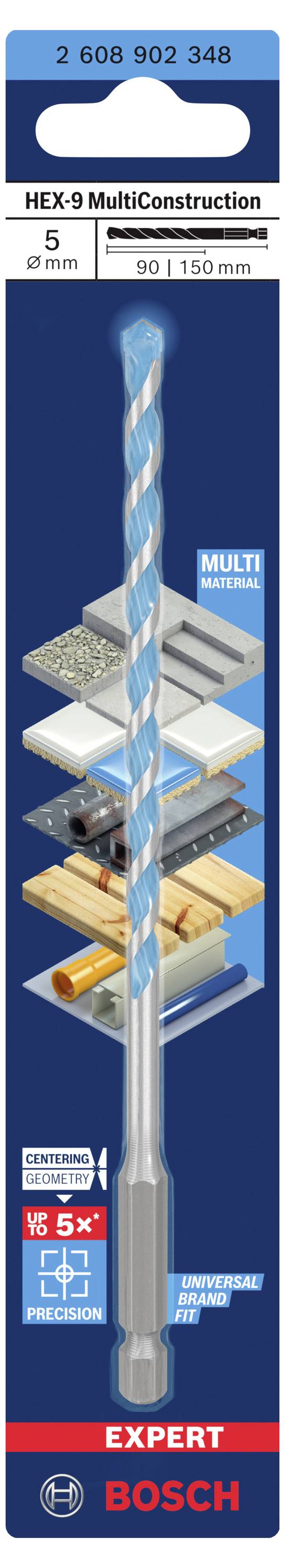 Bohrer 'HEX-9 MultiConstruction', 5-teilig, Länge 110 mm von Bosch, geeignet für Beton, Holz, Stein, Metall und Fliesen.