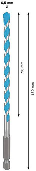Bohrer mit 6,5 mm Durchmesser, 150 mm Gesamtlänge. Bohrfläche 90 mm lang. Für Präzisionsarbeiten geeignet.