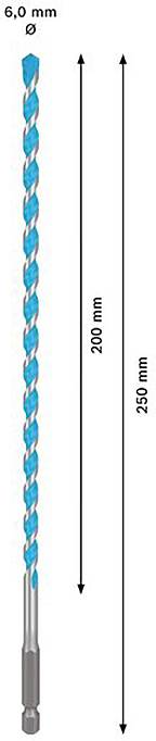 6,0 mm Bohrer, Länge 250 mm, nutzbare Länge 200 mm