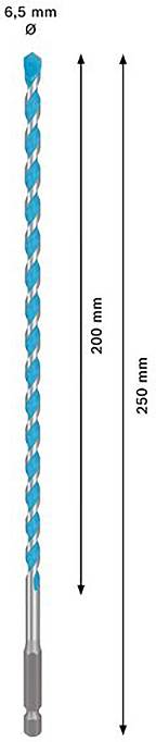 'Bohrer mit blauem Spiraldesign', Durchmesser 6,5 mm, Länge 260 mm; nutzbare Länge 200 mm.