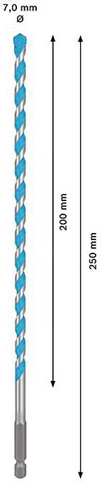Bohrer mit 7,0 mm Durchmesser und 250 mm Länge. Es gibt eine Markierung bei 200 mm.