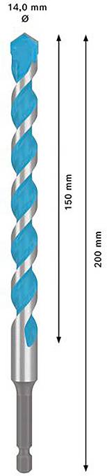 Bohrer aus Stahl, 200 mm Länge, 14 mm Durchmesser, blauer Spiralbohrer, 150 mm Spirallänge.