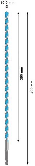 Bohrer mit 10,0 mm Durchmesser, Gesamtlänge 400 mm, Arbeitsteil 335 mm.